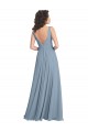 Chiffon Decote V Sem Mangas Costas em V Comprimento Chão Linha A Vestidos de Festa / Vestidos de Madrinha Baratos