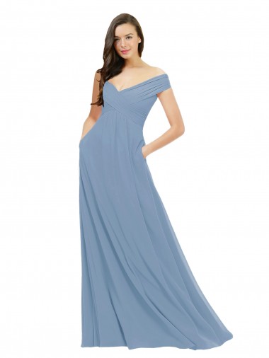 Chiffon Fora do Ombro Sem Mangas Comprimento Chão Vestido de Madrinha Baratos