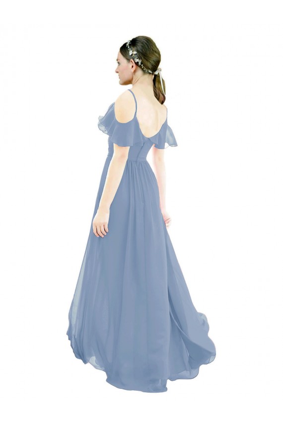 Chiffon Decote V Mangas Curtas Comprimento Chão Linha A Vestido de Madrinha Baratos