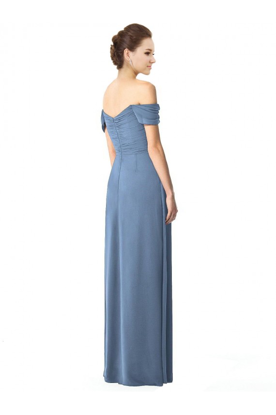 Chiffon Fora do Ombro Mangas Curtas Comprimento Chão Vestidos de Madrinha Baratos