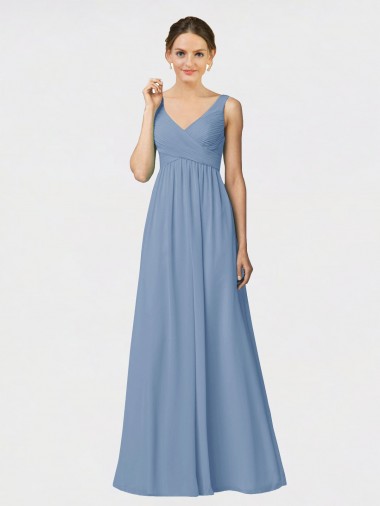 Chiffon Alças finas Sem Mangas Comprimento Chão Vestido de Madrinha Baratos