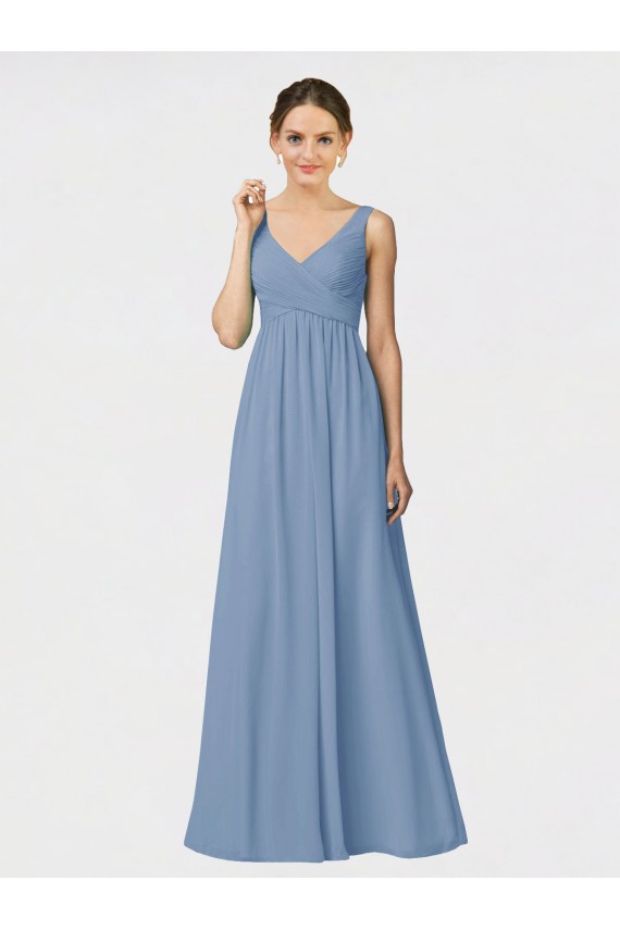 Chiffon Alças finas Sem Mangas Comprimento Chão Vestido de Madrinha Baratos