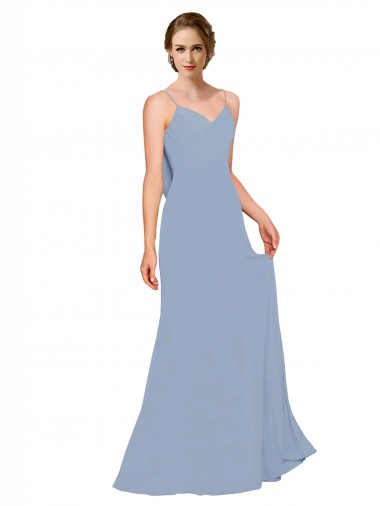 Chiffon Alças finas Sem Mangas Comprimento Chão Vestidos Formais / Vestidos de Madrinha Baratos