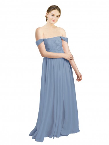 Chiffon Fora do Ombro Sem Mangas Abrir de volta Comprimento Chão Vestidos de Madrinha Baratos