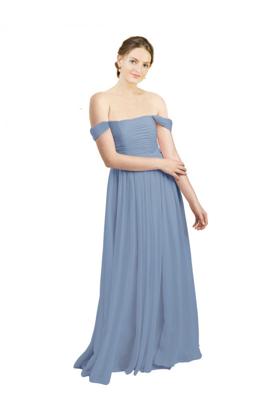 Chiffon Fora do Ombro Sem Mangas Abrir de volta Comprimento Chão Vestidos de Madrinha Baratos