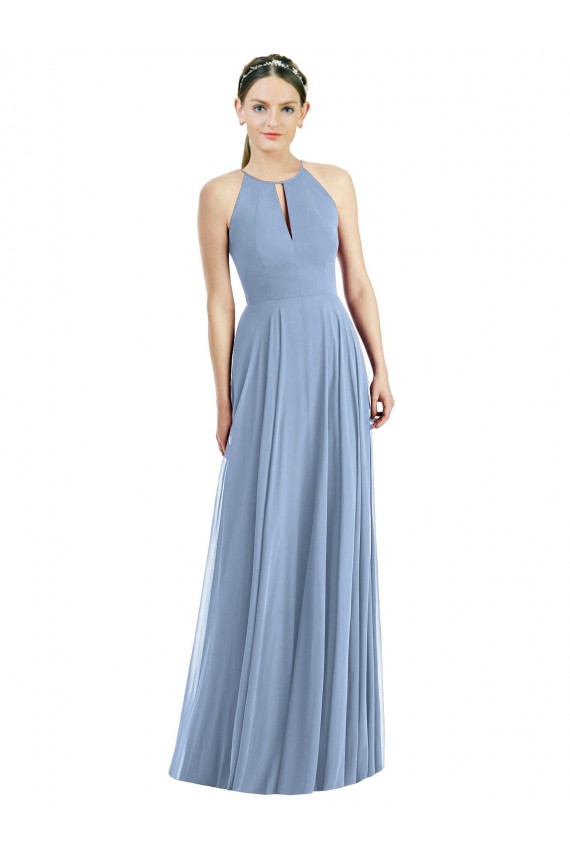 Chiffon Cabeçada Sem Mangas Comprimento Chão Vestido de Madrinha / Vestido de Noite Baratos