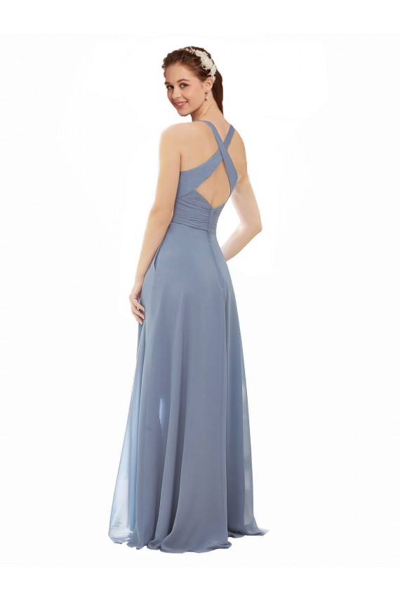 Chiffon Cabeçada Sem Mangas Comprimento Chão Longo Linha A Vestidos de Festa Baratos