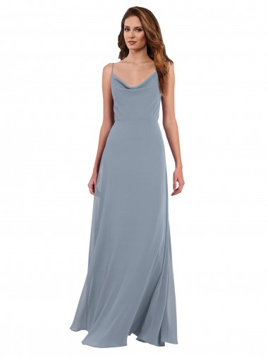 Chiffon Decote Capuz Sem Mangas Costas em V Comprimento Chão Linha A Vestidos de Madrinha Baratos
