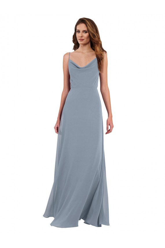 Chiffon Decote Capuz Sem Mangas Costas em V Comprimento Chão Linha A Vestidos de Madrinha Baratos