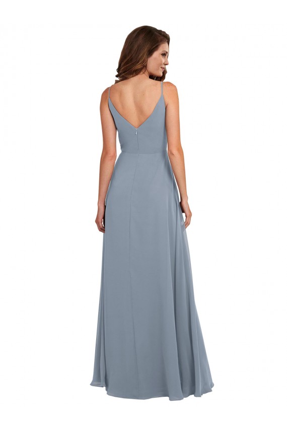 Chiffon Decote Capuz Sem Mangas Costas em V Comprimento Chão Linha A Vestidos de Madrinha Baratos