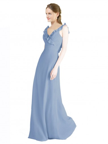 Chiffon Decote V Sem Mangas Abrir de volta Comprimento Chão Vestidos de Madrinha Baratos