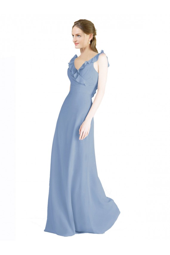 Chiffon Decote V Sem Mangas Abrir de volta Comprimento Chão Vestidos de Madrinha Baratos