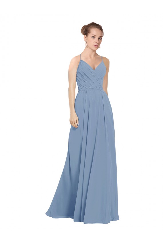 Chiffon Decote V Sem Mangas Costas em V Comprimento Chão Linha A Vestidos de Madrinha Baratos