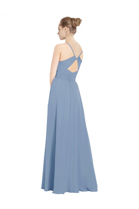 Chiffon Decote V Sem Mangas Costas em V Comprimento Chão Linha A Vestidos de Madrinha Baratos