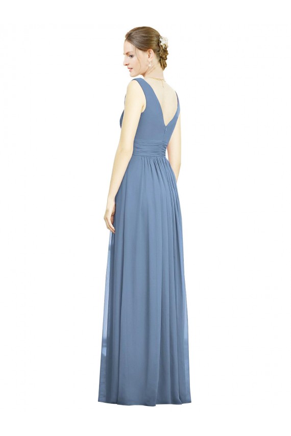 Chiffon Decote V Sem Mangas Comprimento Chão Longo Linha A Vestidos de Madrinha Baratos