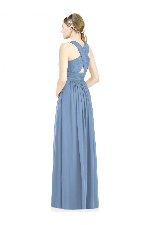 Chiffon Decote V Sem Mangas Comprimento Chão Vestidos Formais / Vestidos de Madrinha Baratos