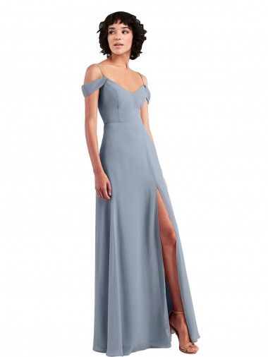 Chiffon Fora do Ombro Sem Mangas Comprimento Chão Vestido de Noite / Vestidos de Madrinha Baratos