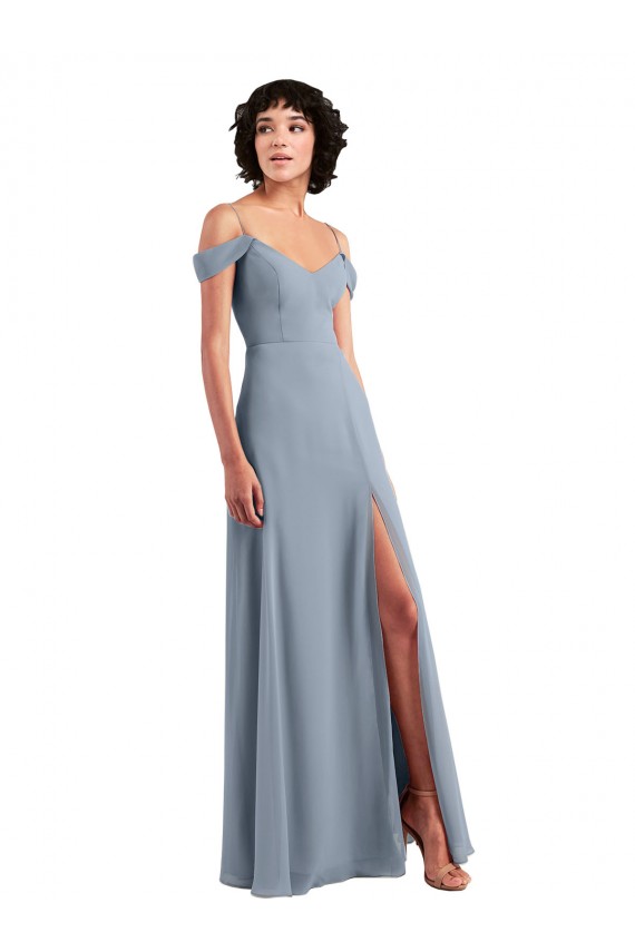 Chiffon Fora do Ombro Sem Mangas Comprimento Chão Vestido de Noite / Vestidos de Madrinha Baratos