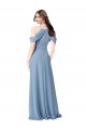 Chiffon Fora do Ombro Sem Mangas Comprimento Chão Azul Empoeirado Linha A Vestidos de Madrinha Baratos