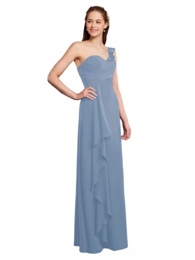 Chiffon Um Ombro Sem Mangas Comprimento Chão Linha A Vestido de Madrinha / Vestido Formais Baratos