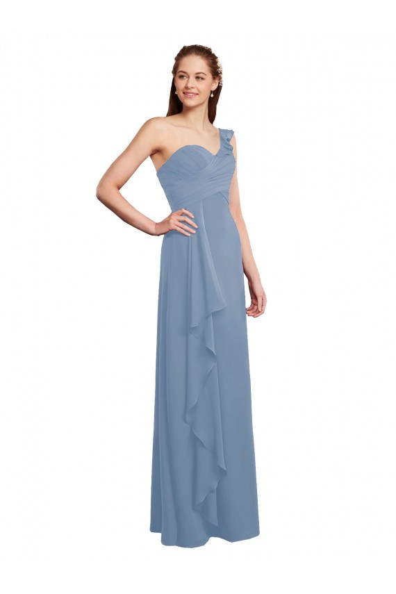Chiffon Um Ombro Sem Mangas Comprimento Chão Linha A Vestido de Madrinha / Vestido Formais Baratos