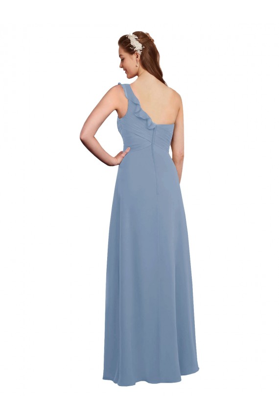 Chiffon Um Ombro Sem Mangas Comprimento Chão Linha A Vestido de Madrinha / Vestido Formais Baratos