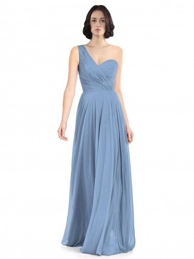 Chiffon Um Ombro Sem Mangas Comprimento Chão Linha A Vestidos de Festa / Vestidos de Madrinha Baratos
