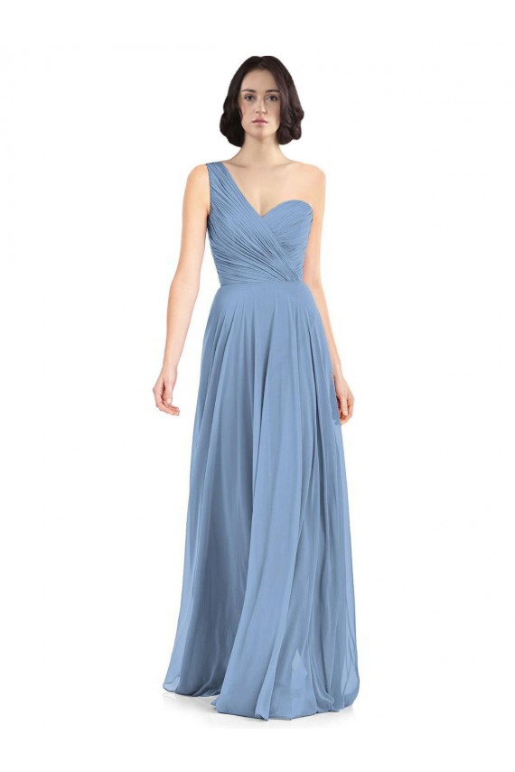 Chiffon Um Ombro Sem Mangas Comprimento Chão Linha A Vestidos de Festa / Vestidos de Madrinha Baratos