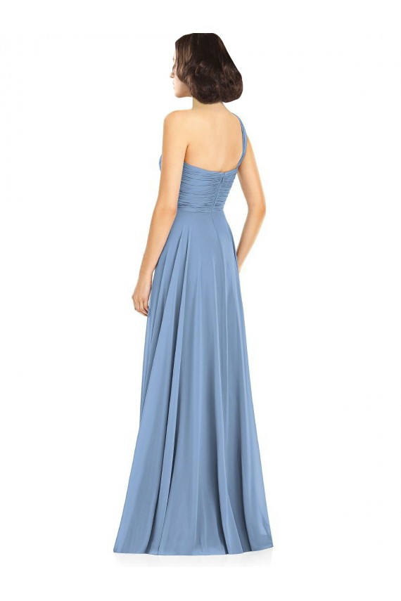 Chiffon Um Ombro Sem Mangas Comprimento Chão Linha A Vestidos de Festa / Vestidos de Madrinha Baratos