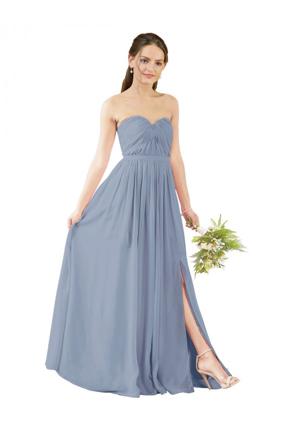 Chiffon Amor Sem Mangas Abrir de volta Comprimento Chão Linha A Vestido de Madrinha Baratos