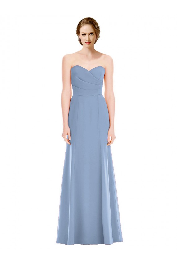 Chiffon Amor Sem Mangas Comprimento Chão Sereia Azul Empoeirado Vestidos de Madrinha Baratos