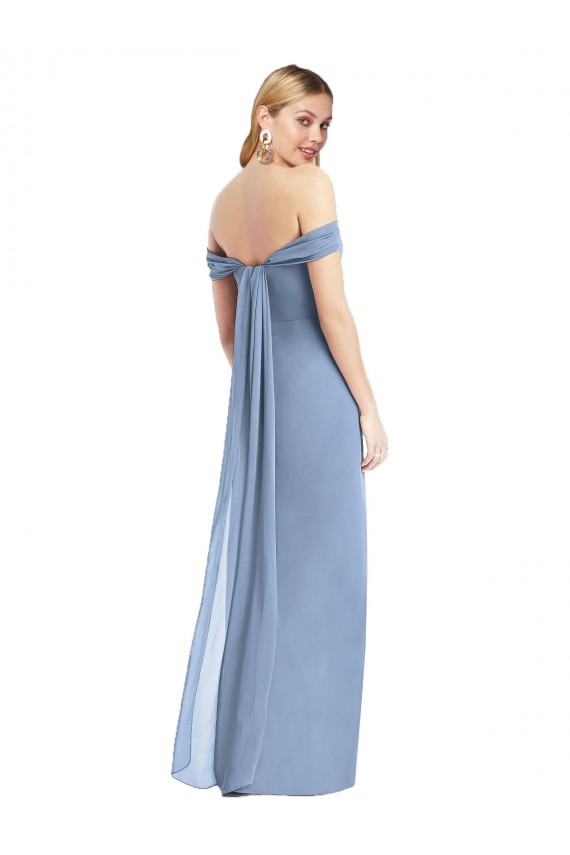 Chiffon Fora do Ombro Sem Mangas Lombar Comprimento Chão Sereia Vestidos de Madrinha Baratos