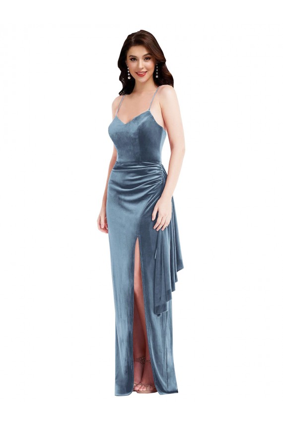 Veludo Elástico Alças finas Sem Mangas Lombar Comprimento Chão Trombeta Vestidos de Madrinha / Vestidos de Noite / Vestidos de Festa Baratos