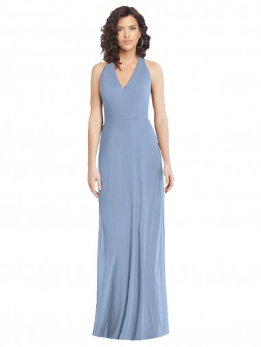 Chiffon Cabeçada Sem Mangas Abrir de volta Comprimento Chão Trombeta Vestidos de Madrinha / Vestidos de Noite Baratos