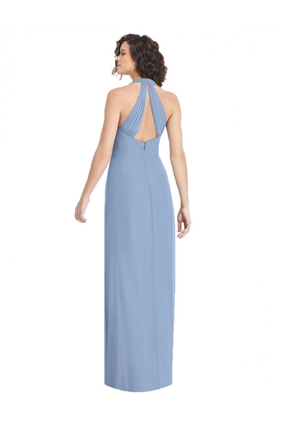 Chiffon Cabeçada Sem Mangas Abrir de volta Comprimento Chão Trombeta Vestidos de Madrinha / Vestidos de Noite Baratos