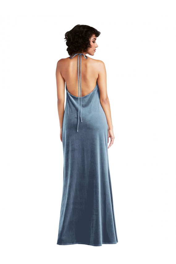 Veludo Elástico Decote Capuz Sem Mangas Costas em V Comprimento Chão Bainha Vestidos de Madrinha / Vestidos de Festa Baratos