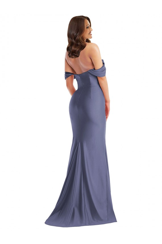Cetim Sedoso Fora do Ombro Sem Mangas Lombar Comprimento Chão Sereia Vestidos de Madrinha / Vestidos de Noite / Vestidos de Festa Baratos