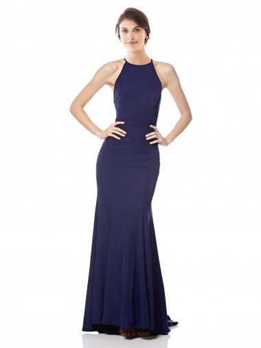 Crepe Esticado Cabeçada Sem Mangas Comprimento Chão Sereia Vestidos de Madrinha / Vestidos de Noite / Vestidos de Festa Baratos