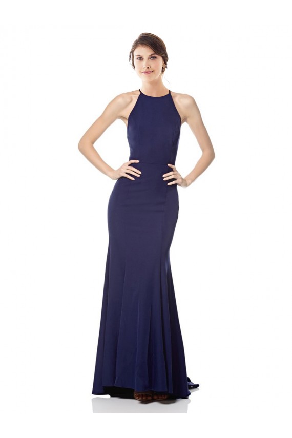 Crepe Esticado Cabeçada Sem Mangas Comprimento Chão Sereia Vestidos de Madrinha / Vestidos de Noite / Vestidos de Festa Baratos