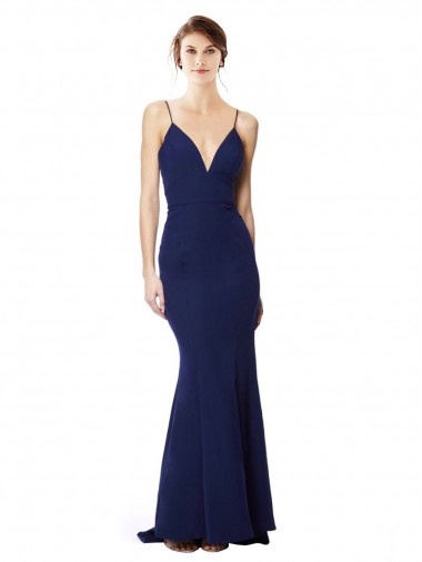 Crepe Esticado Alças finas Sem Mangas Abrir de volta Comprimento Chão Sereia Vestidos de Madrinha / Vestidos de Noite / Vestidos de Festa Baratos