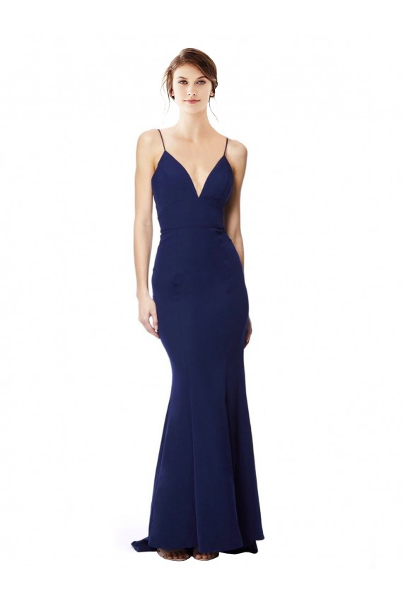 Crepe Esticado Alças finas Sem Mangas Abrir de volta Comprimento Chão Sereia Vestidos de Madrinha / Vestidos de Noite / Vestidos de Festa Baratos