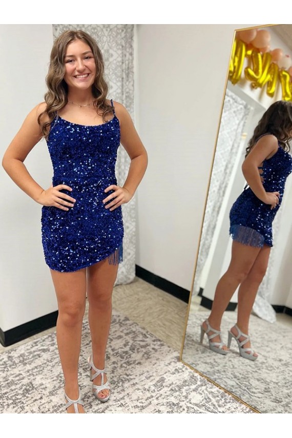 Lantejoulas Veludo Alças finas Sem Mangas Curto Bainha Vestidos de Festa Baratos