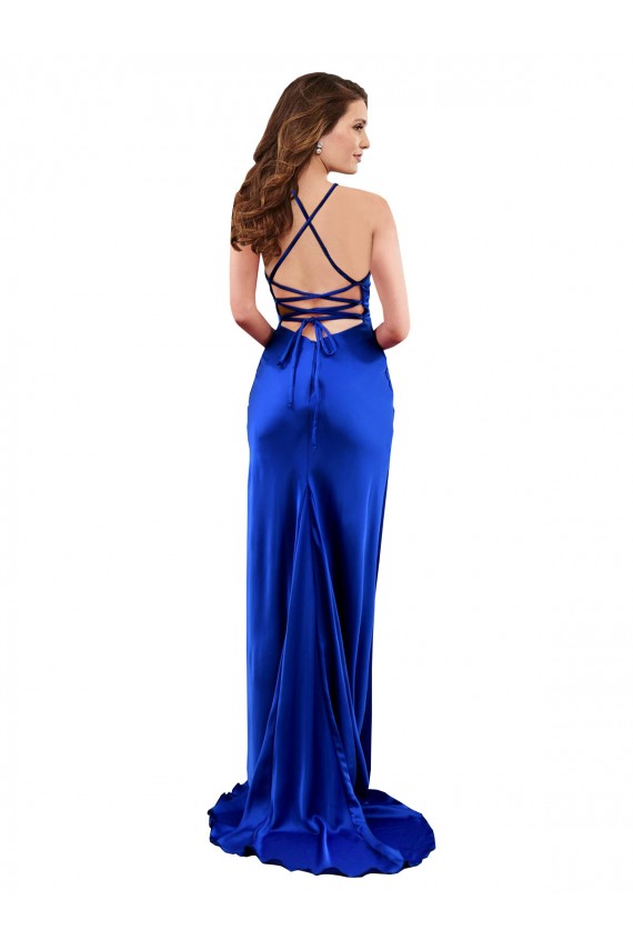 Cetim Sedoso Decote Capuz Sem Mangas Criss Cruz Comprimento Chão Vestidos de Madrinha / Vestidos de Noite / Vestidos de Festa Baratos