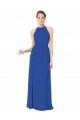 Chiffon Cabeçada Sem Mangas Buraco da fechadura Comprimento Chão Azul Real Linha A Vestidos de Madrinha Baratos