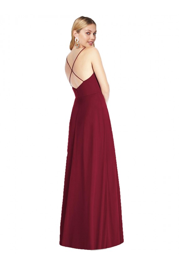 Chiffon Alças finas Sem Mangas Criss Cruz Comprimento Chão Azul Real Longo Vestidos de Madrinha Baratos