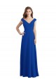 Chiffon Decote V Sem Mangas Comprimento Chão Linha A Azul Real Vestidos de Madrinha Baratos