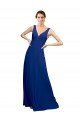 Chiffon Decote V Sem Mangas Lombar Comprimento Chão Azul Real Linha A Vestidos de Madrinha Baratos