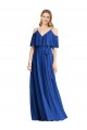 Chiffon Alças finas Ombro Frio Comprimento Chão Azul Real Vestidos de Madrinha Baratos