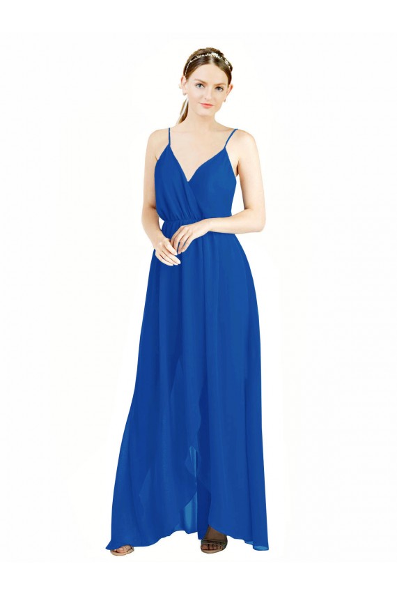 Chiffon Alças finas Sem Mangas Costas em V Comprimento Chão Longo Linha A Vestidos de Madrinha Baratos