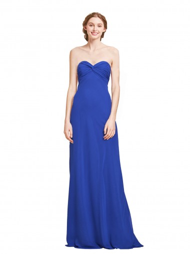 Chiffon Amor Sem Mangas Comprimento Chão Azul Real Longo Vestidos de Madrinha Baratos